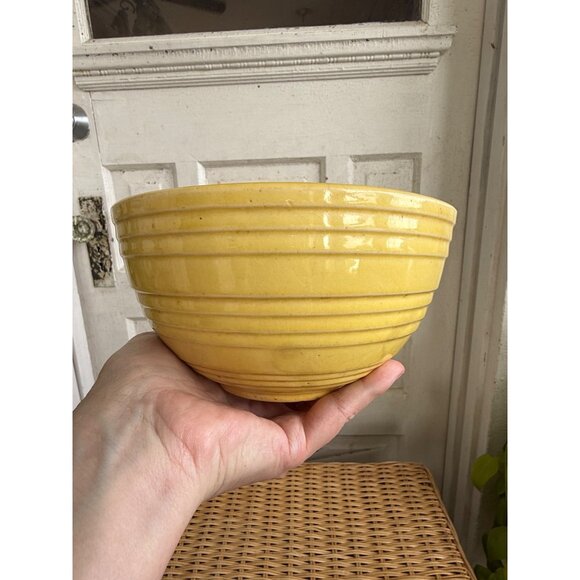 Vintage 30's McCoy Yellow Ribbed Mixing Bowl 7" Farmhouse Primitive - Picture 4 of 11